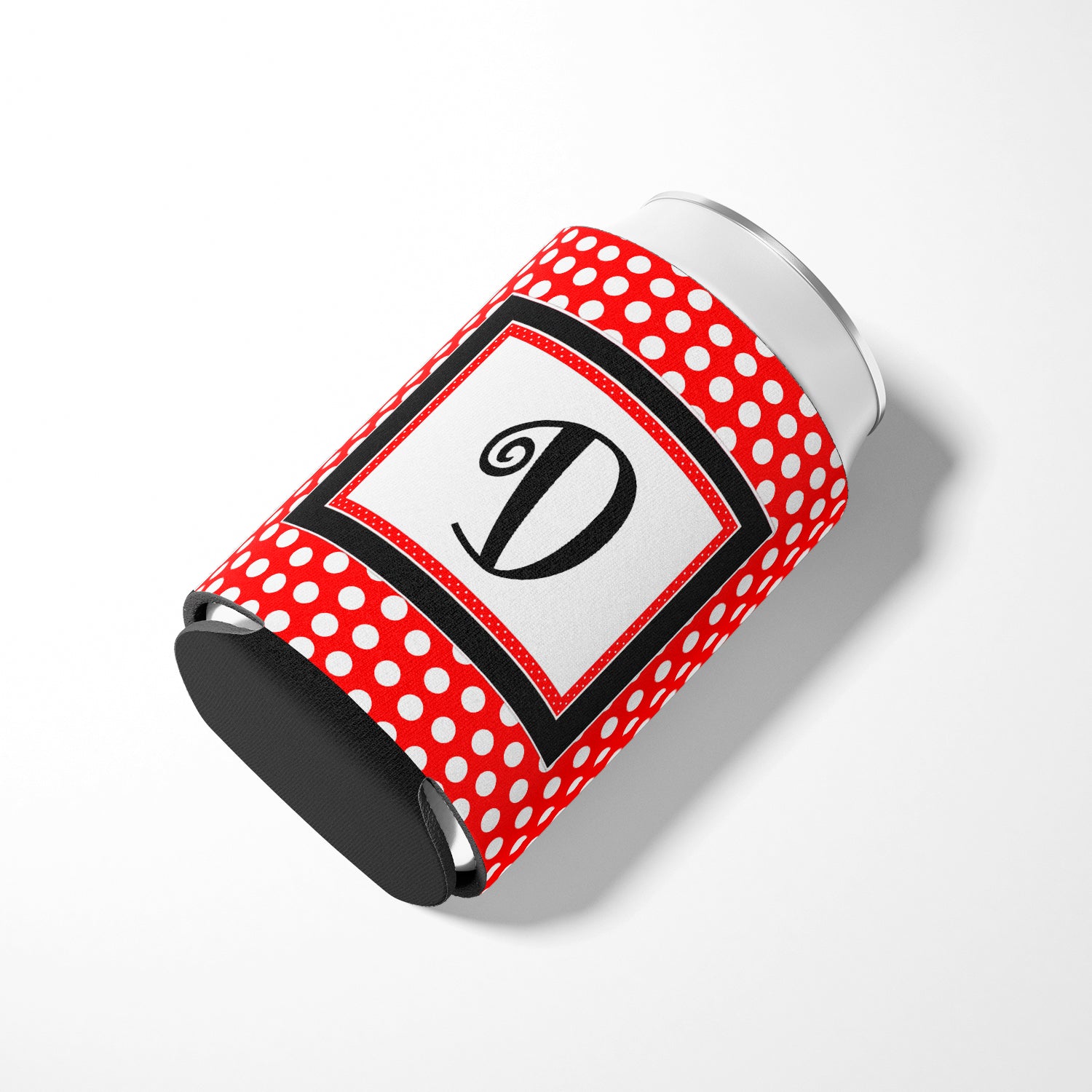 Letter D Initial Monogram - Red Black Polka Dots Can or Bottle Beverage Insulator Hugger.