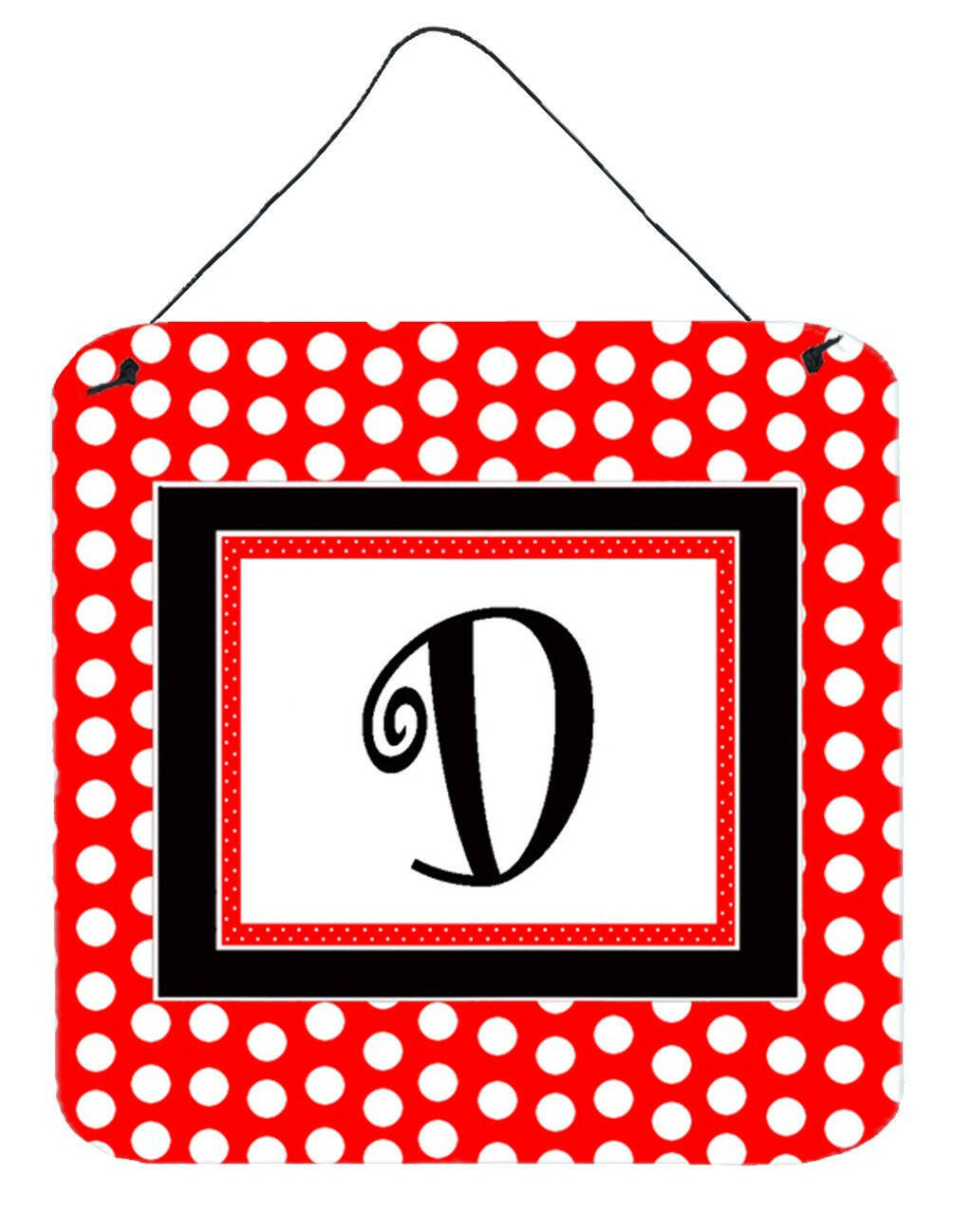 Letter D Initial  - Red Black Polka Dots Wall or Door Hanging Prints by Caroline&#39;s Treasures
