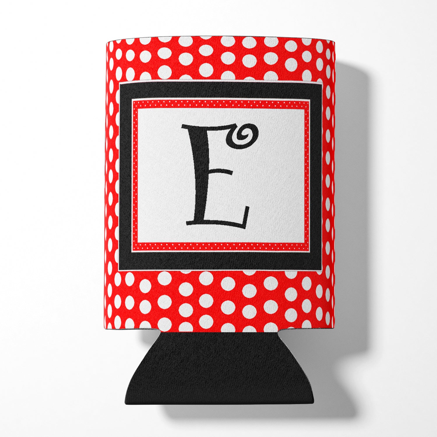 Letter E Initial Monogram - Red Black Polka Dots Can or Bottle Beverage Insulator Hugger.