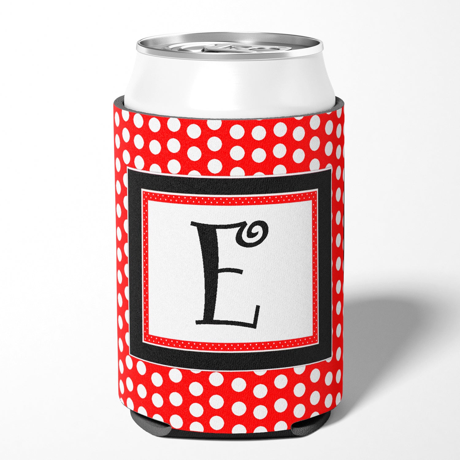 Letter E Initial Monogram - Red Black Polka Dots Can or Bottle Beverage Insulator Hugger