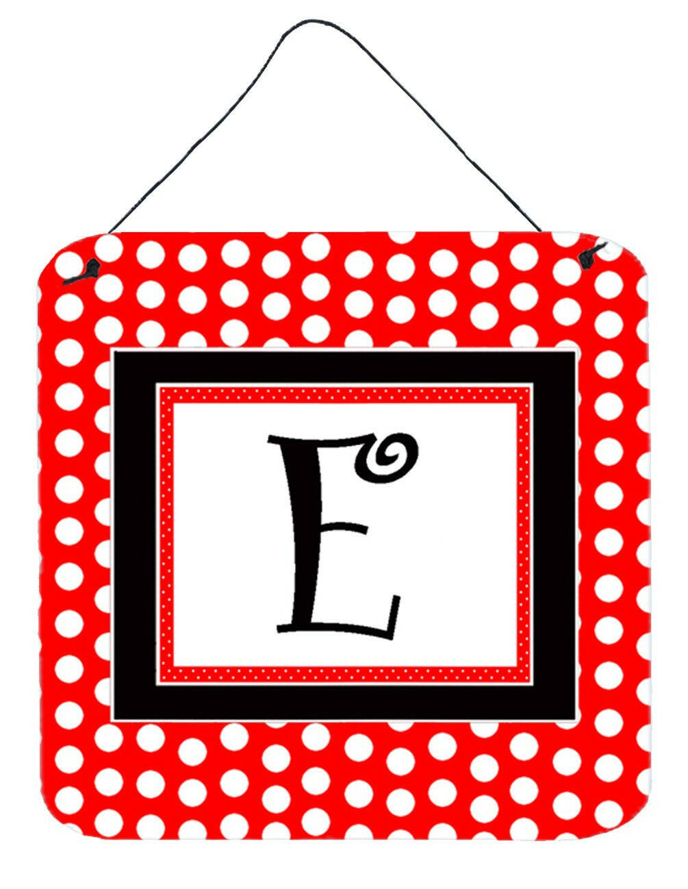 Letter E Initial  - Red Black Polka Dots Wall or Door Hanging Prints by Caroline's Treasures