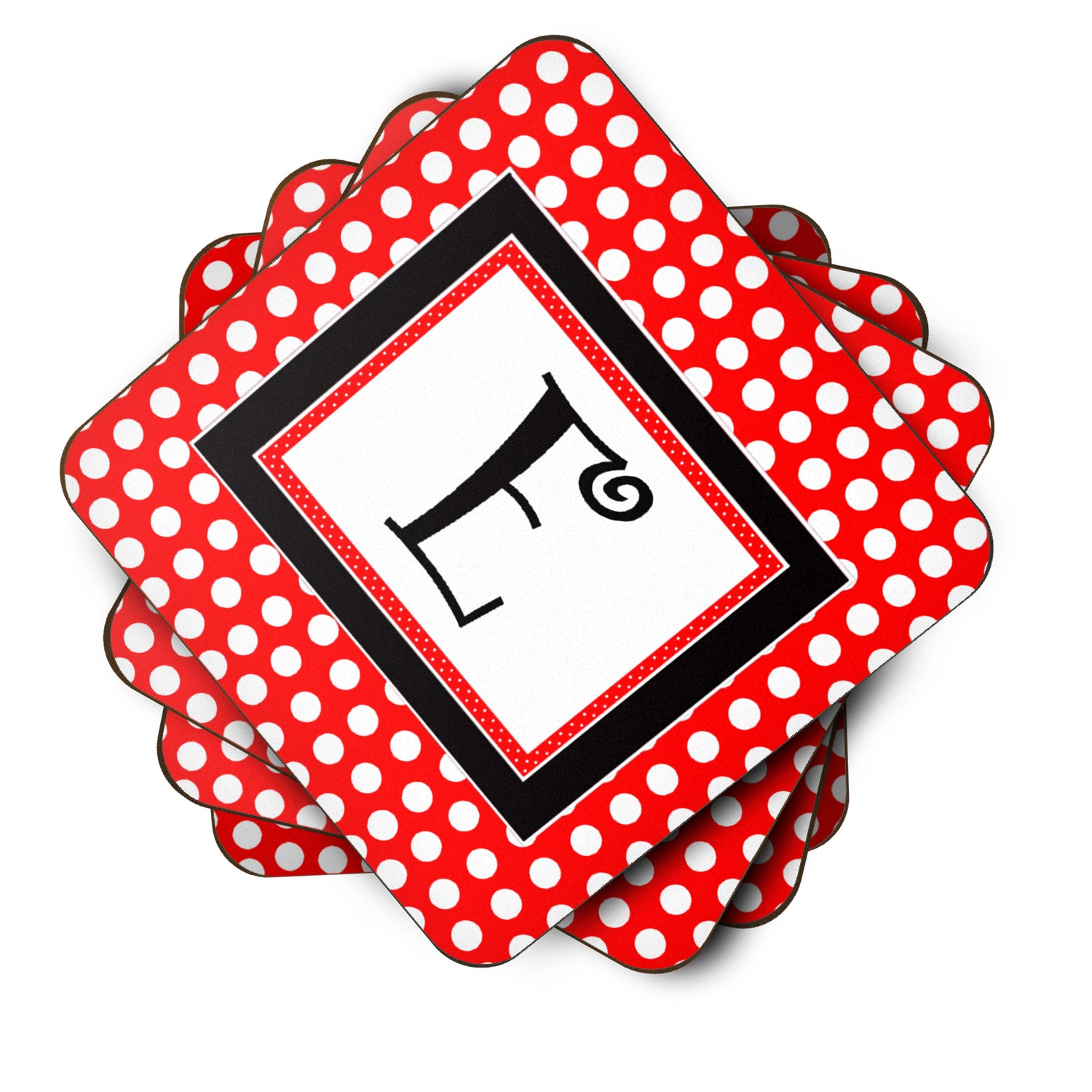 Set of 4 Monogram - Red Black Polka Dots Foam Coasters Initial Letter E - the-store.com