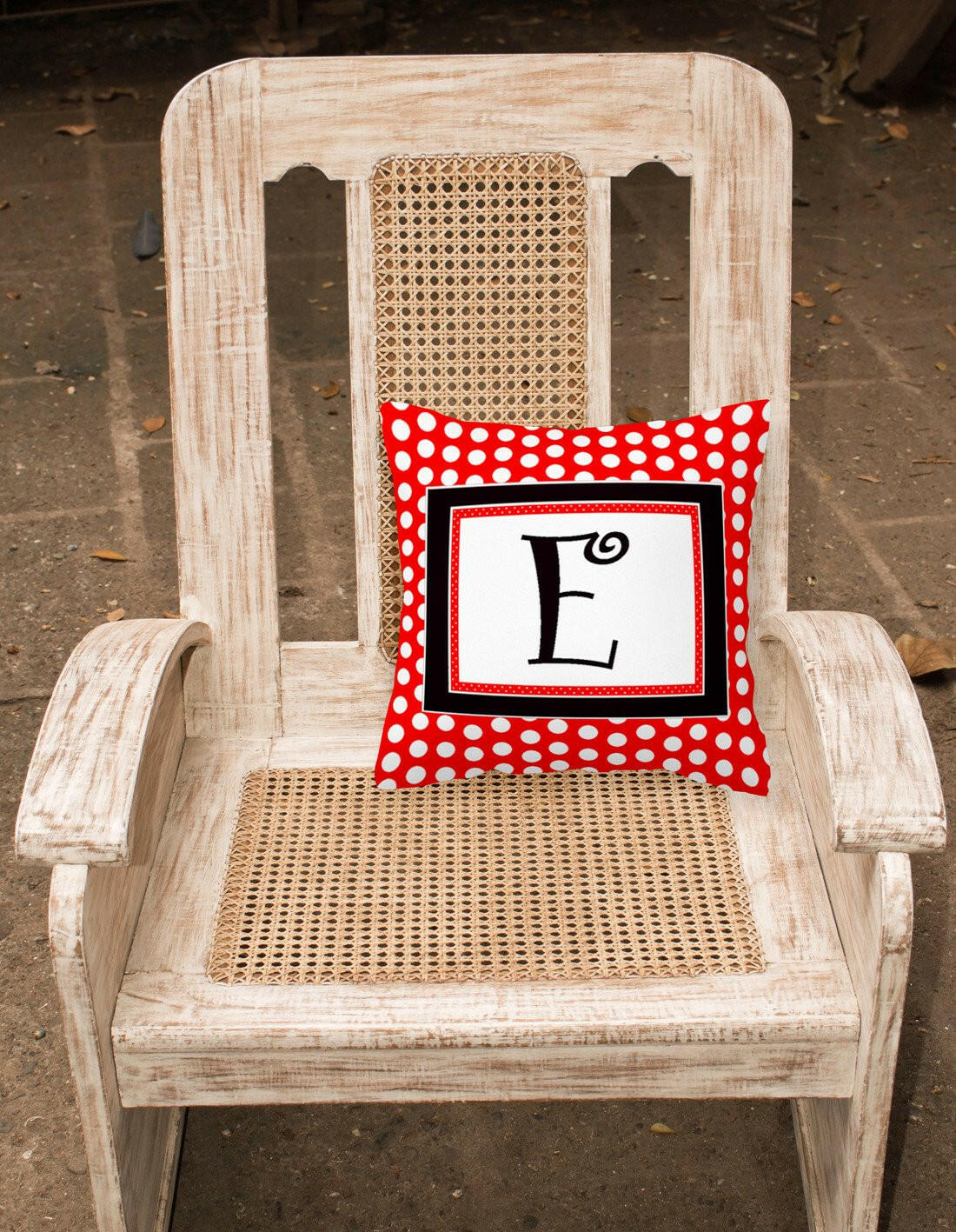 Letter E Initial Monogram Red Black Polka Dots Decorative Canvas Fabric Pillow - the-store.com