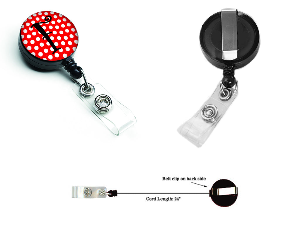 Letter F Initial Monogram Red Black Polka Dots Retractable Badge Reel CJ1012-FBR  the-store.com.