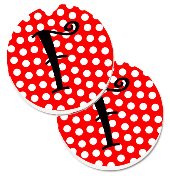 Letter F Initial Monogram Red Black Polka Dots Set of 2 Cup Holder Car Coasters CJ1012-FCARC by Caroline's Treasures