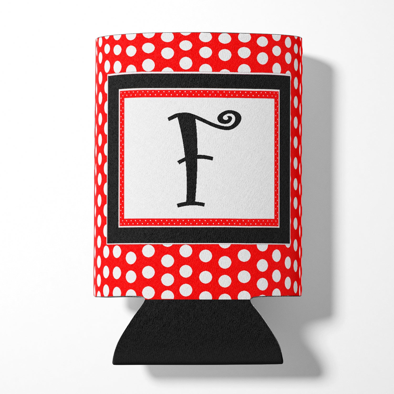 Letter F Initial Monogram - Red Black Polka Dots Can or Bottle Beverage Insulator Hugger.
