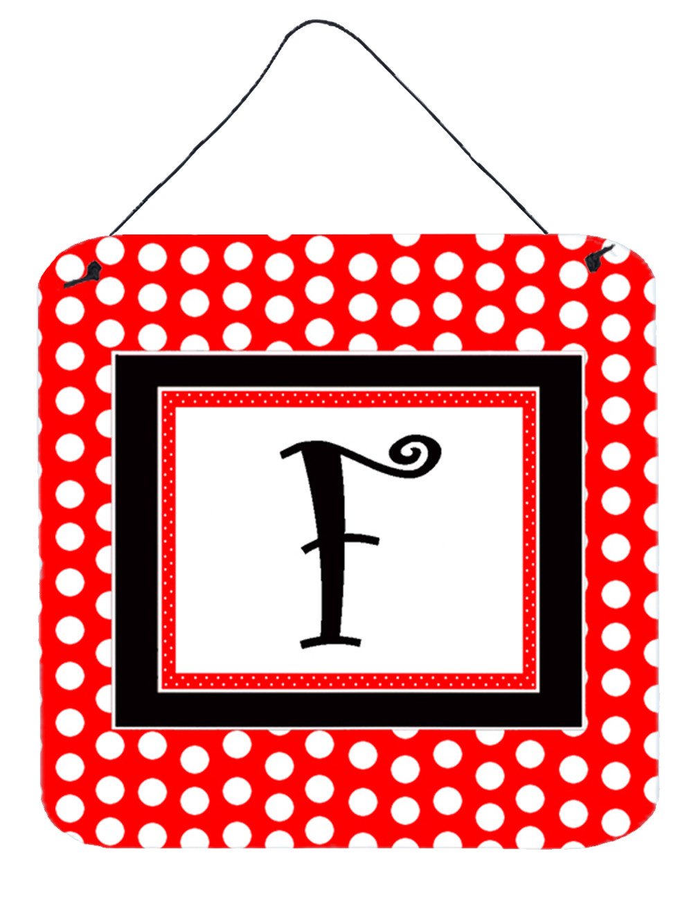 Letter F Initial  - Red Black Polka Dots Wall or Door Hanging Prints by Caroline's Treasures