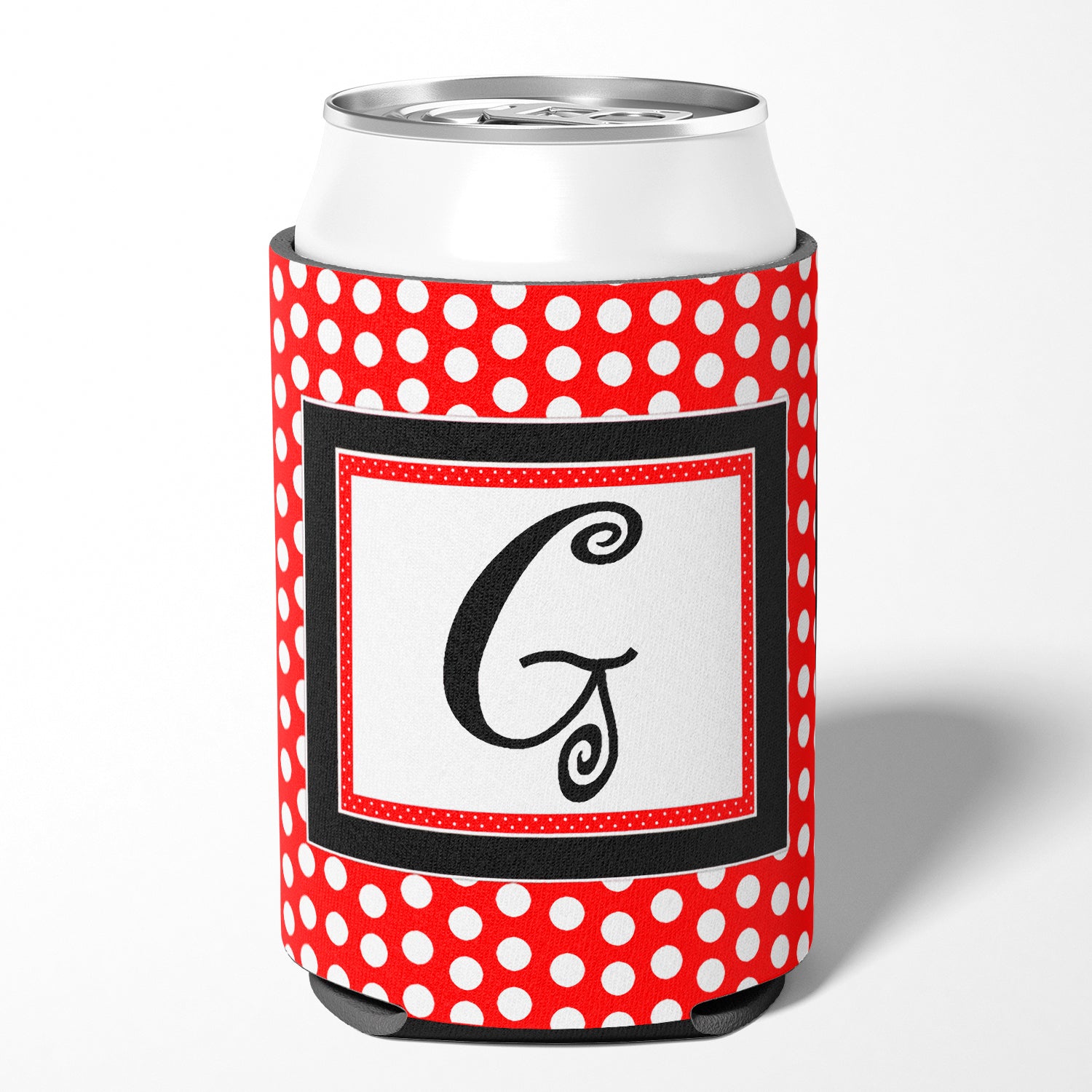 Letter G Initial Monogram - Red Black Polka Dots Can or Bottle Beverage Insulator Hugger.