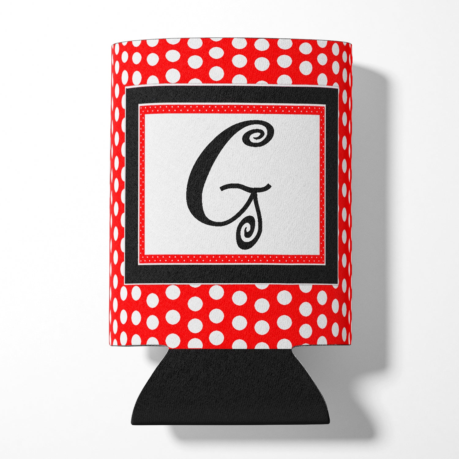 Letter G Initial Monogram - Red Black Polka Dots Can or Bottle Beverage Insulator Hugger.