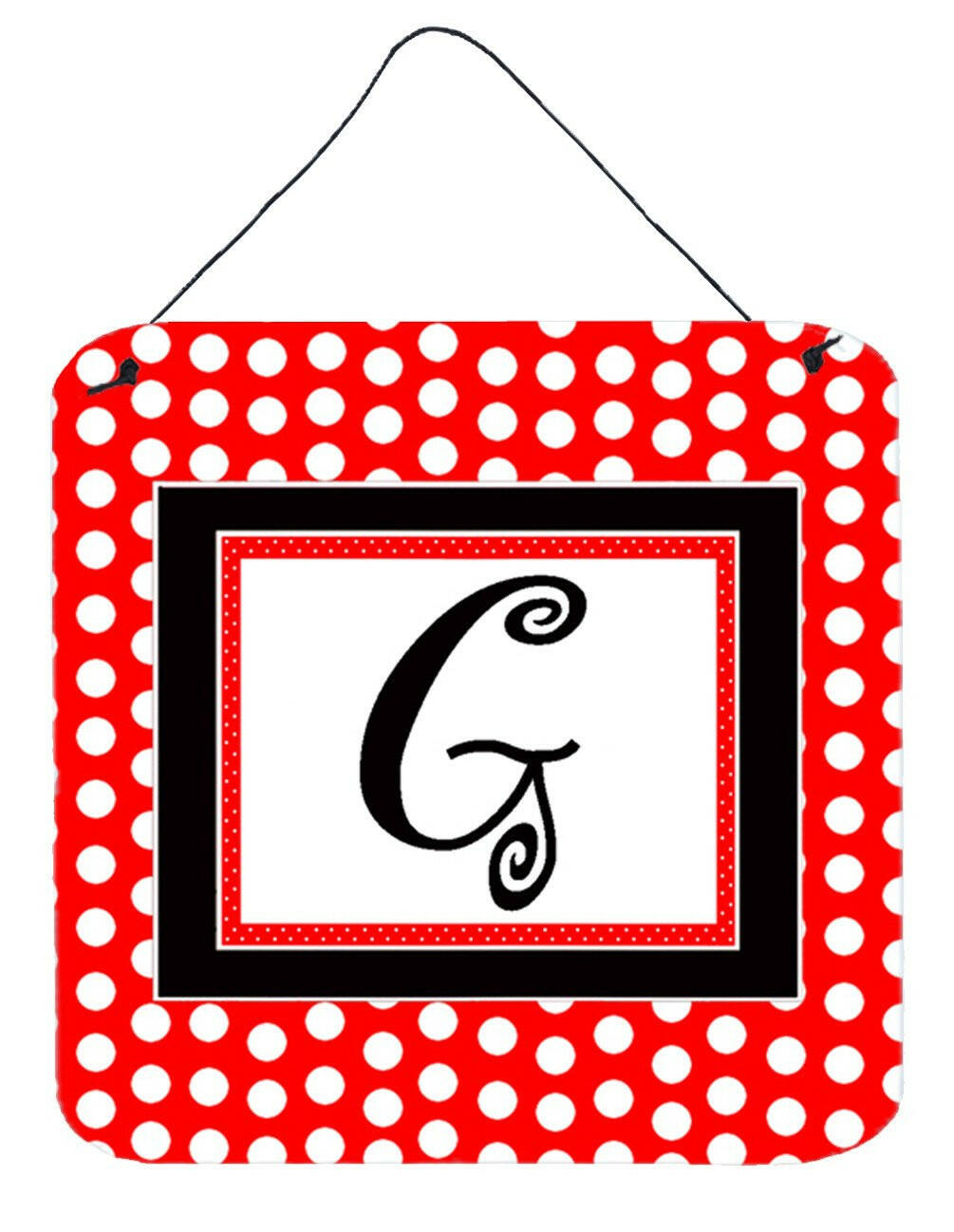 Letter G Initial  - Red Black Polka Dots Wall or Door Hanging Prints by Caroline's Treasures