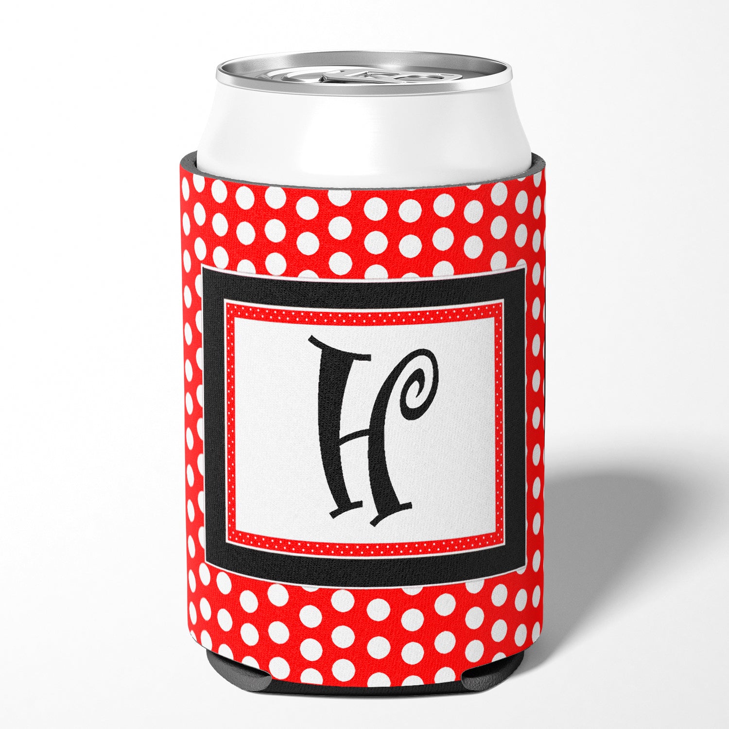 Letter H Initial Monogram - Red Black Polka Dots Can or Bottle Beverage Insulator Hugger.