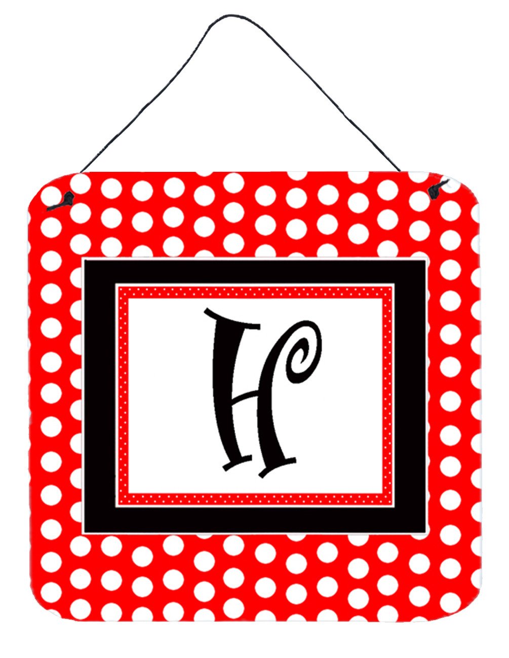 Letter H Initial  - Red Black Polka Dots Wall or Door Hanging Prints by Caroline's Treasures