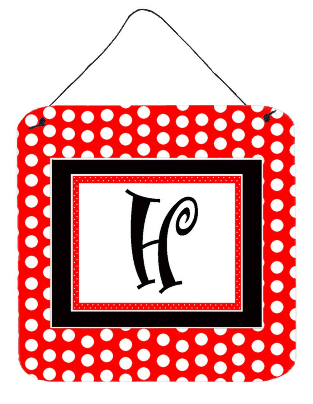 Letter H Initial  - Red Black Polka Dots Wall or Door Hanging Prints by Caroline&#39;s Treasures