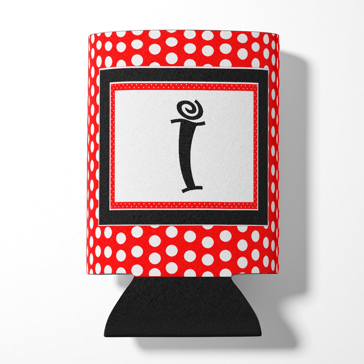 Letter I Initial Monogram - Red Black Polka Dots Can or Bottle Beverage Insulator Hugger.