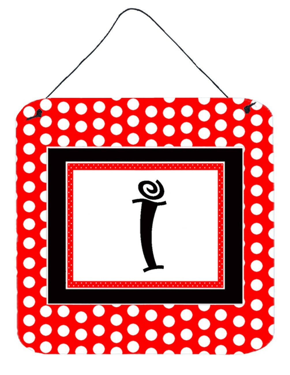 Letter I Initial  - Red Black Polka Dots Wall or Door Hanging Prints by Caroline&#39;s Treasures