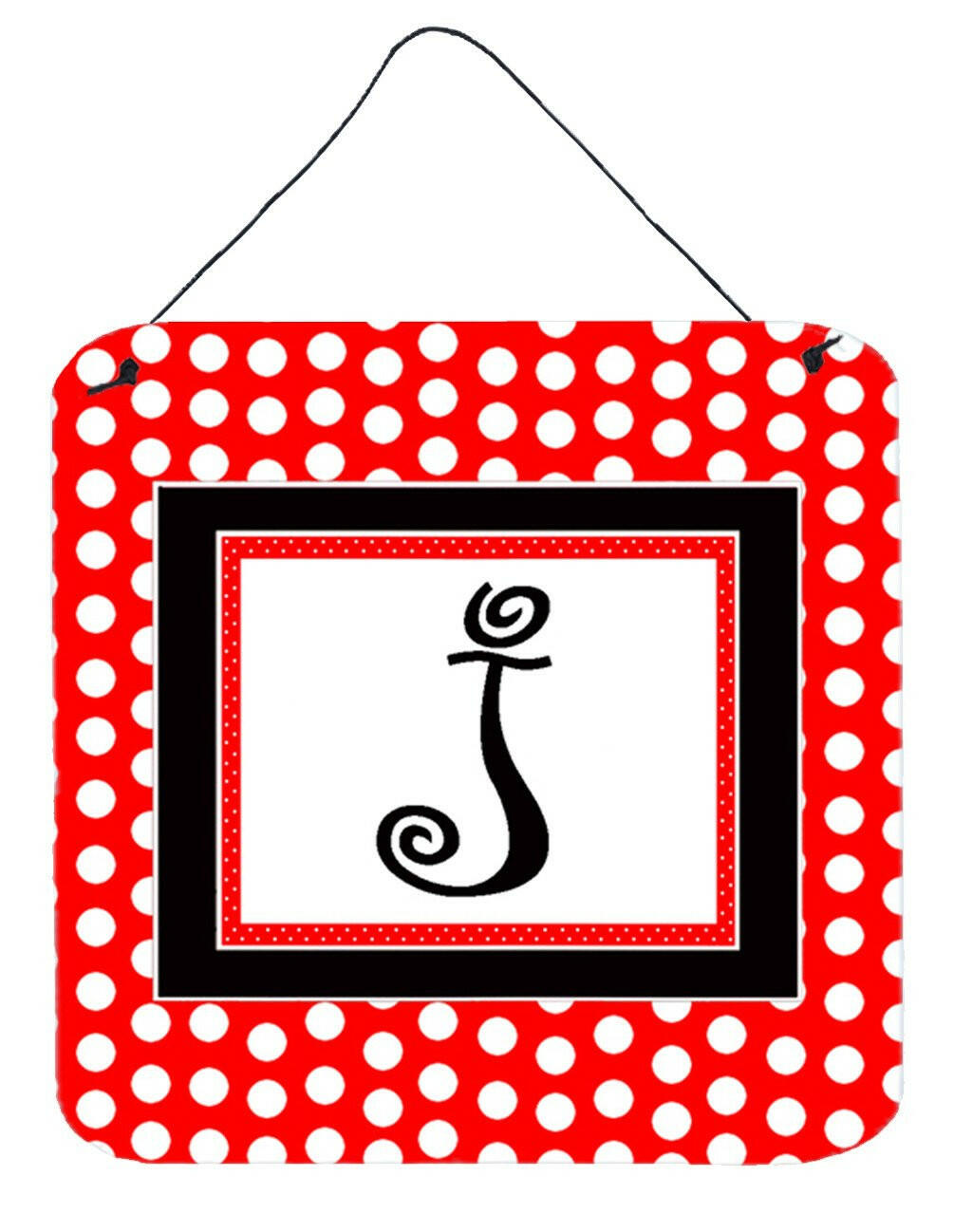 Letter J Initial  - Red Black Polka Dots Wall or Door Hanging Prints by Caroline&#39;s Treasures