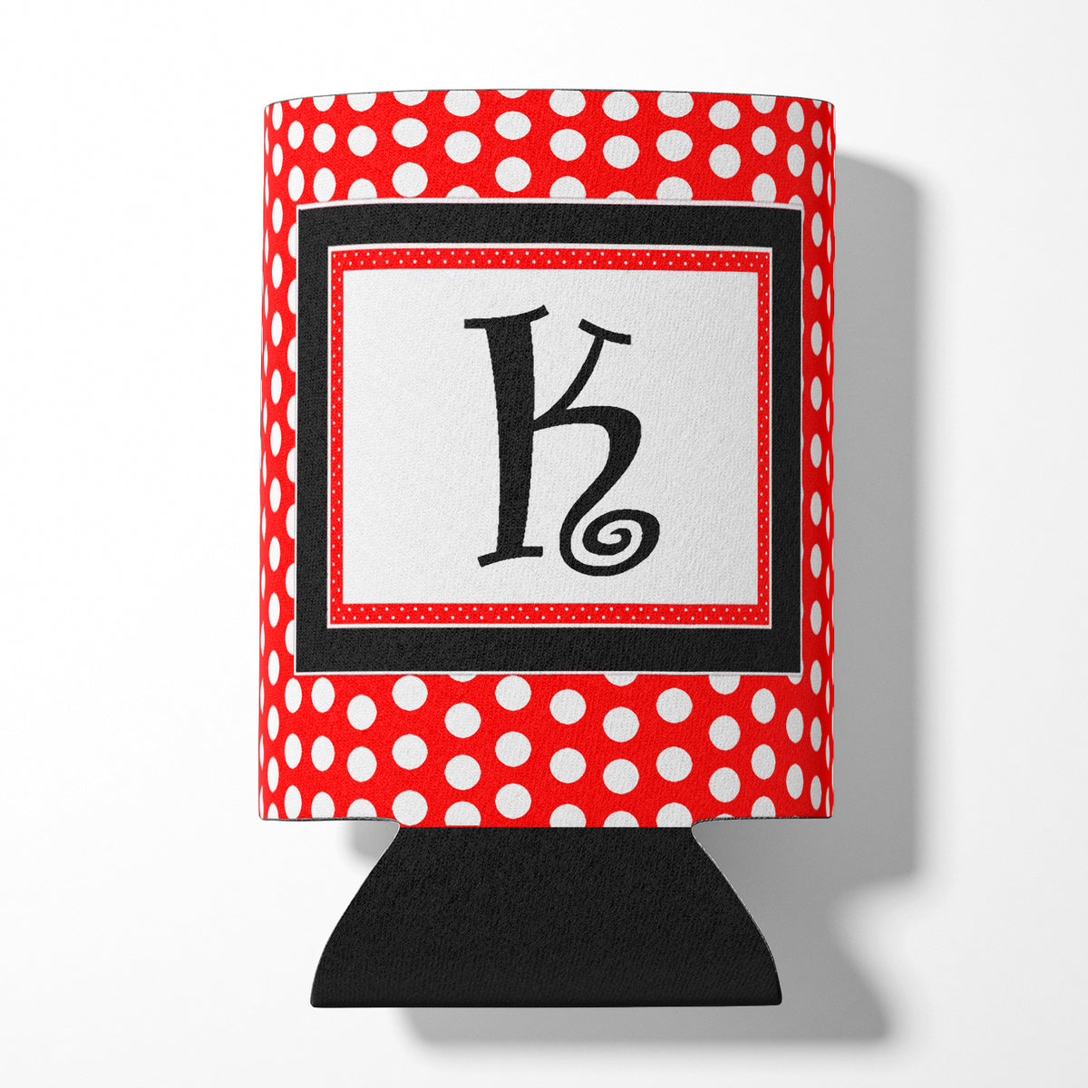 Letter K Initial Monogram - Red Black Polka Dots Can or Bottle Beverage Insulator Hugger