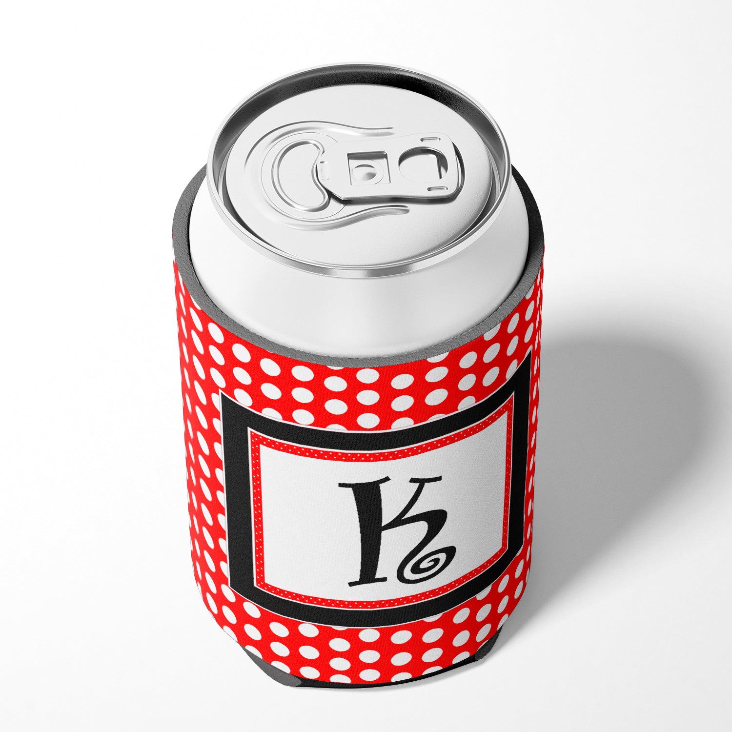 Letter K Initial Monogram - Red Black Polka Dots Can or Bottle Beverage Insulator Hugger