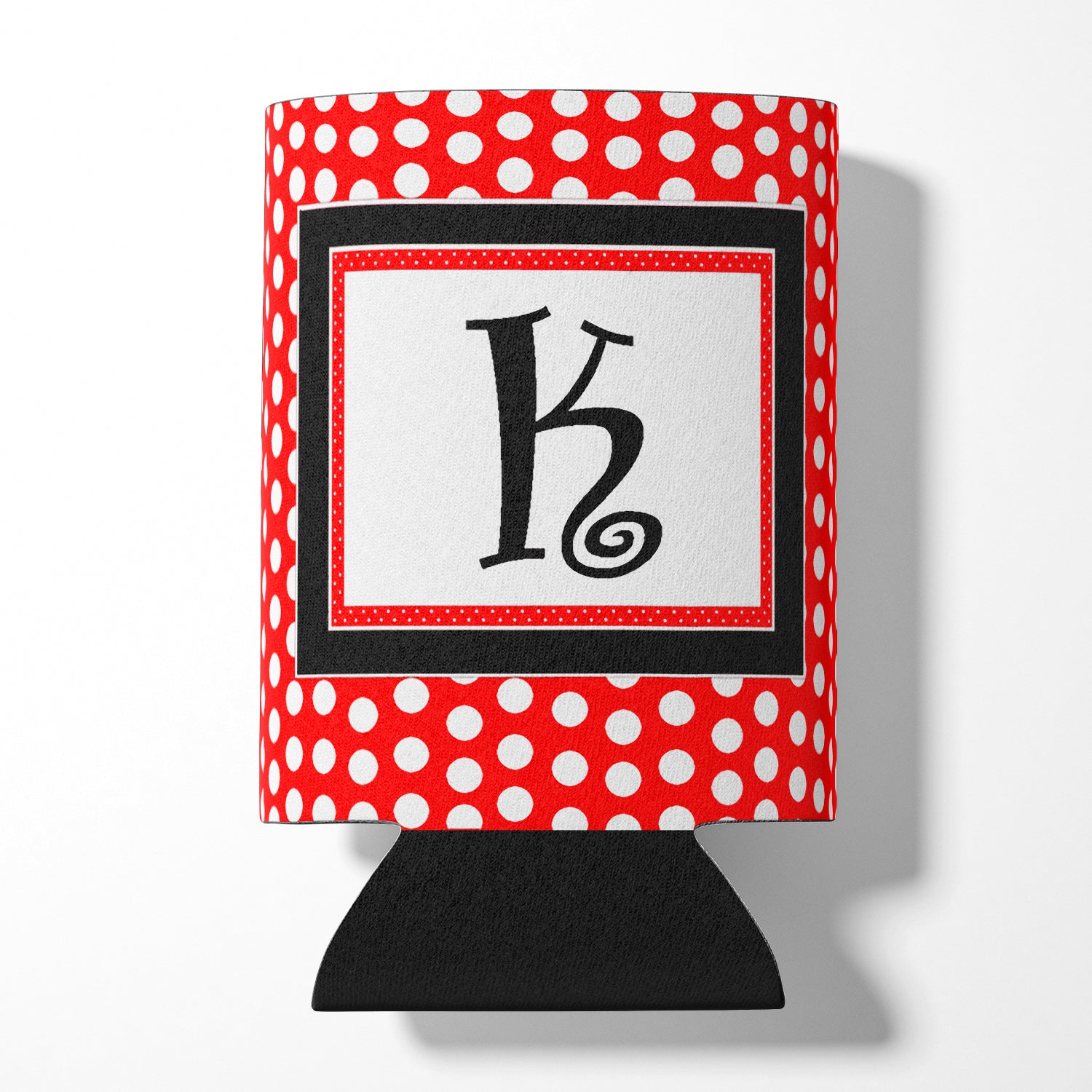 Letter K Initial Monogram - Red Black Polka Dots Can or Bottle Beverage Insulator Hugger.