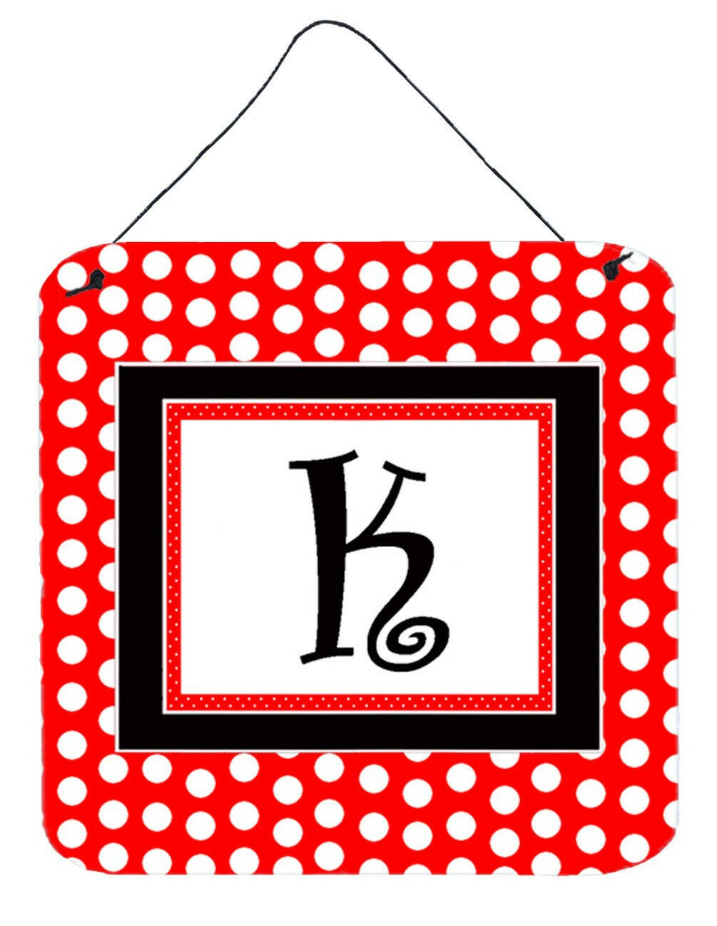 Letter K Initial  - Red Black Polka Dots Wall or Door Hanging Prints by Caroline&#39;s Treasures