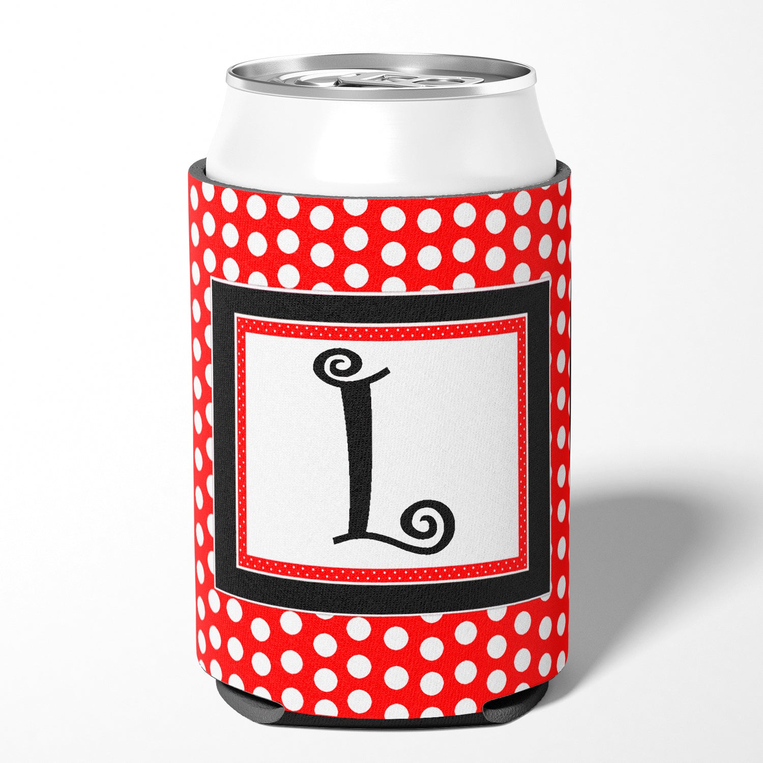 Letter L Initial Monogram - Red Black Polka Dots Can or Bottle Beverage Insulator Hugger.