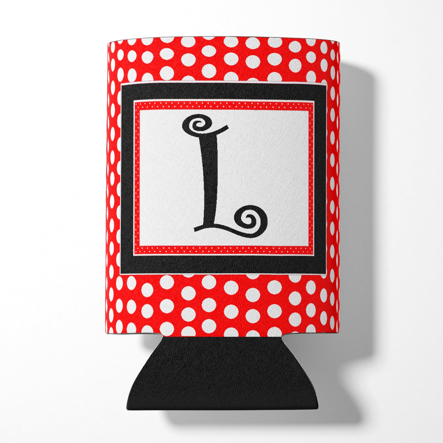 Letter L Initial Monogram - Red Black Polka Dots Can or Bottle Beverage Insulator Hugger.