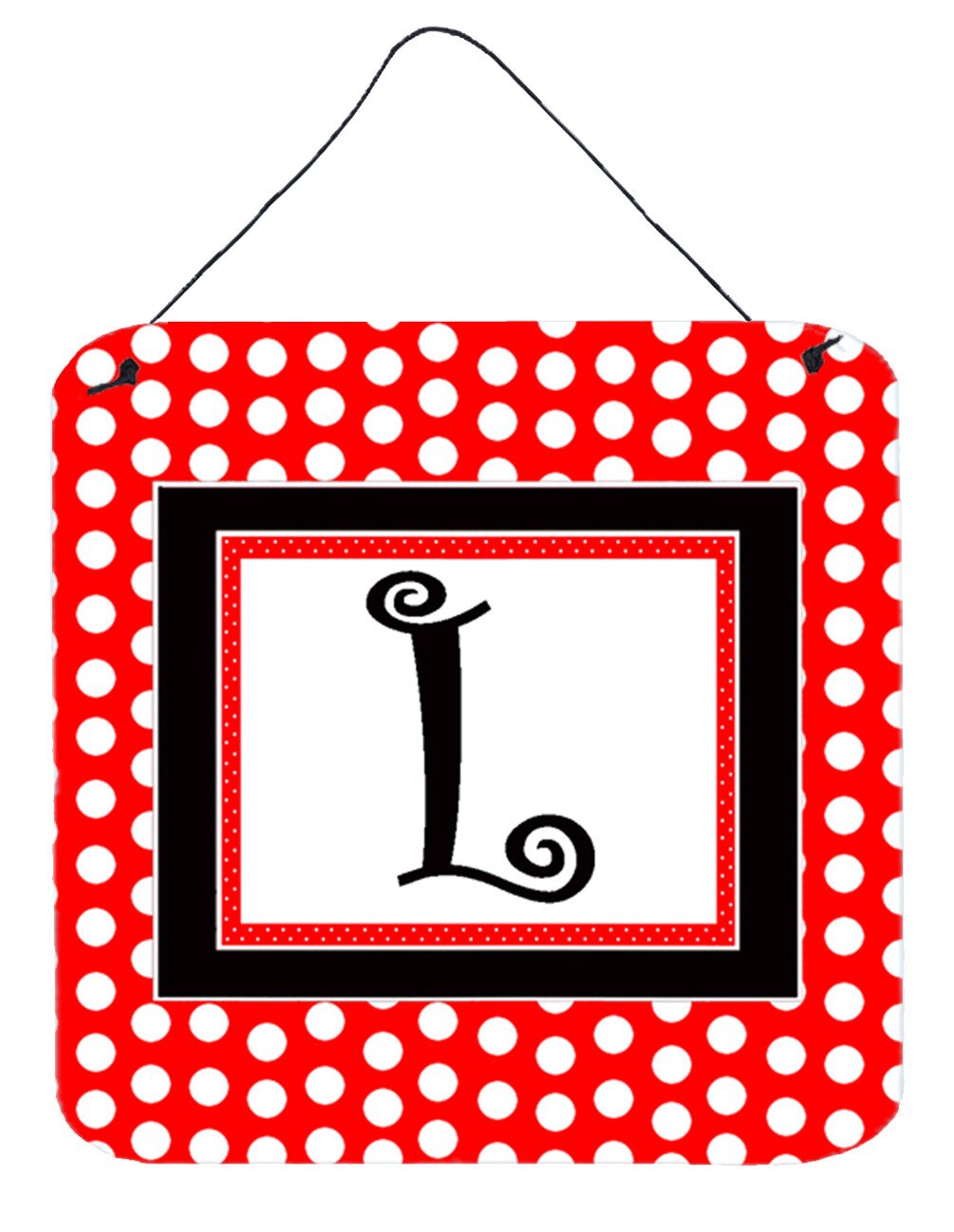 Letter L Initial  - Red Black Polka Dots Wall or Door Hanging Prints by Caroline&#39;s Treasures