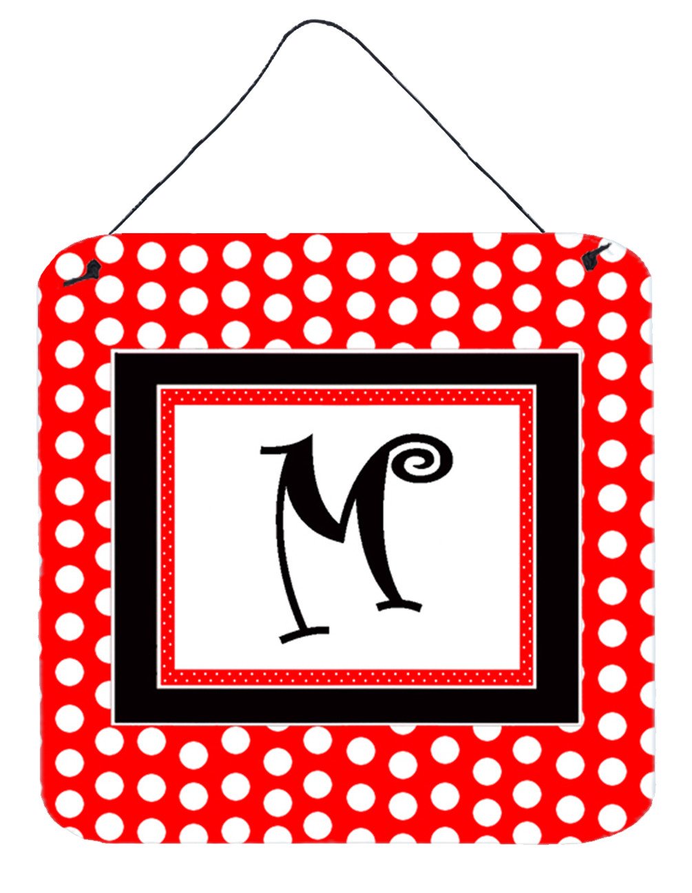 Letter M Initial  - Red Black Polka Dots Wall or Door Hanging Prints by Caroline&#39;s Treasures