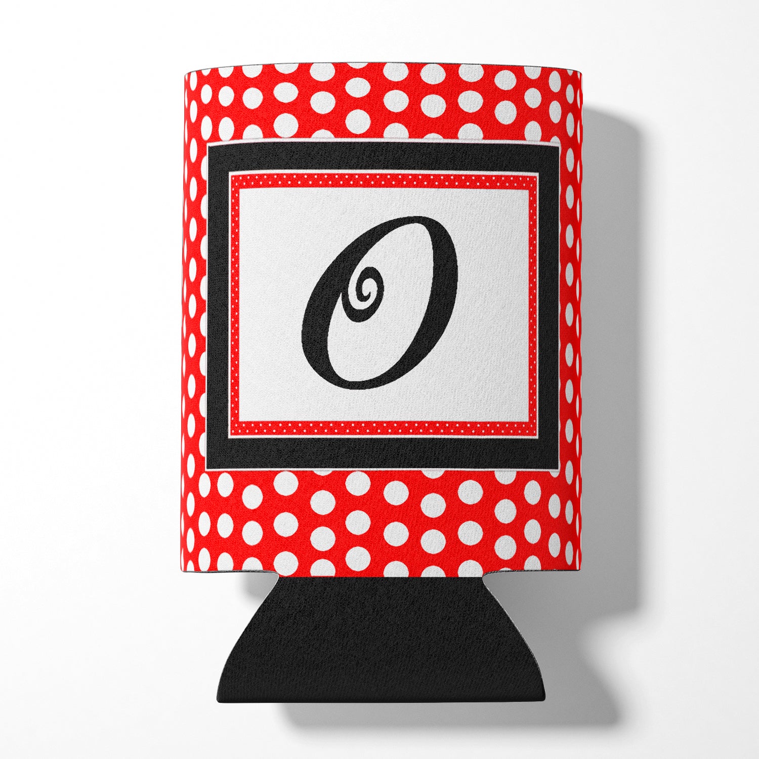 Letter O Initial Monogram - Red Black Polka Dots Can or Bottle Beverage Insulator Hugger.