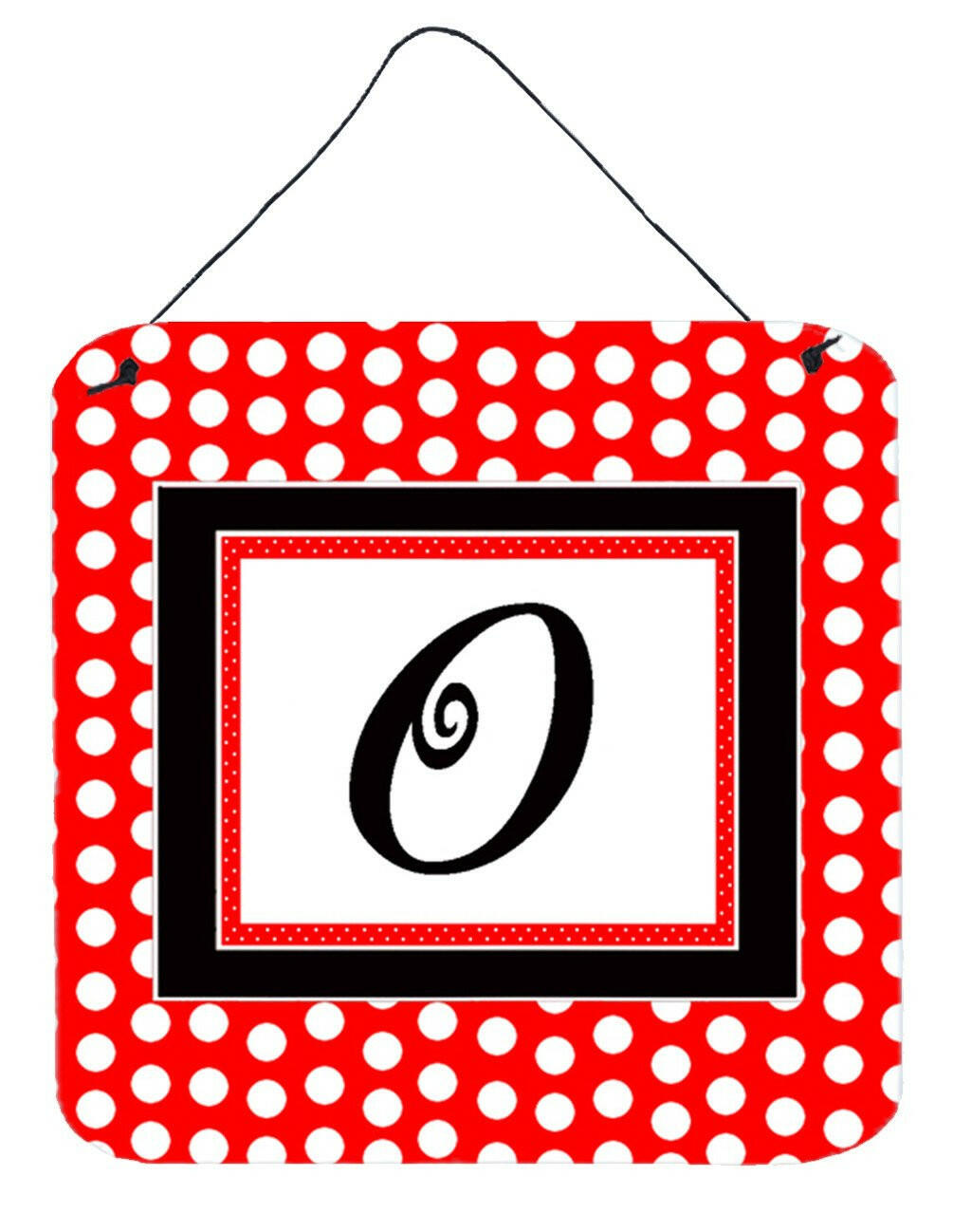 Letter O Initial  - Red Black Polka Dots Wall or Door Hanging Prints by Caroline&#39;s Treasures