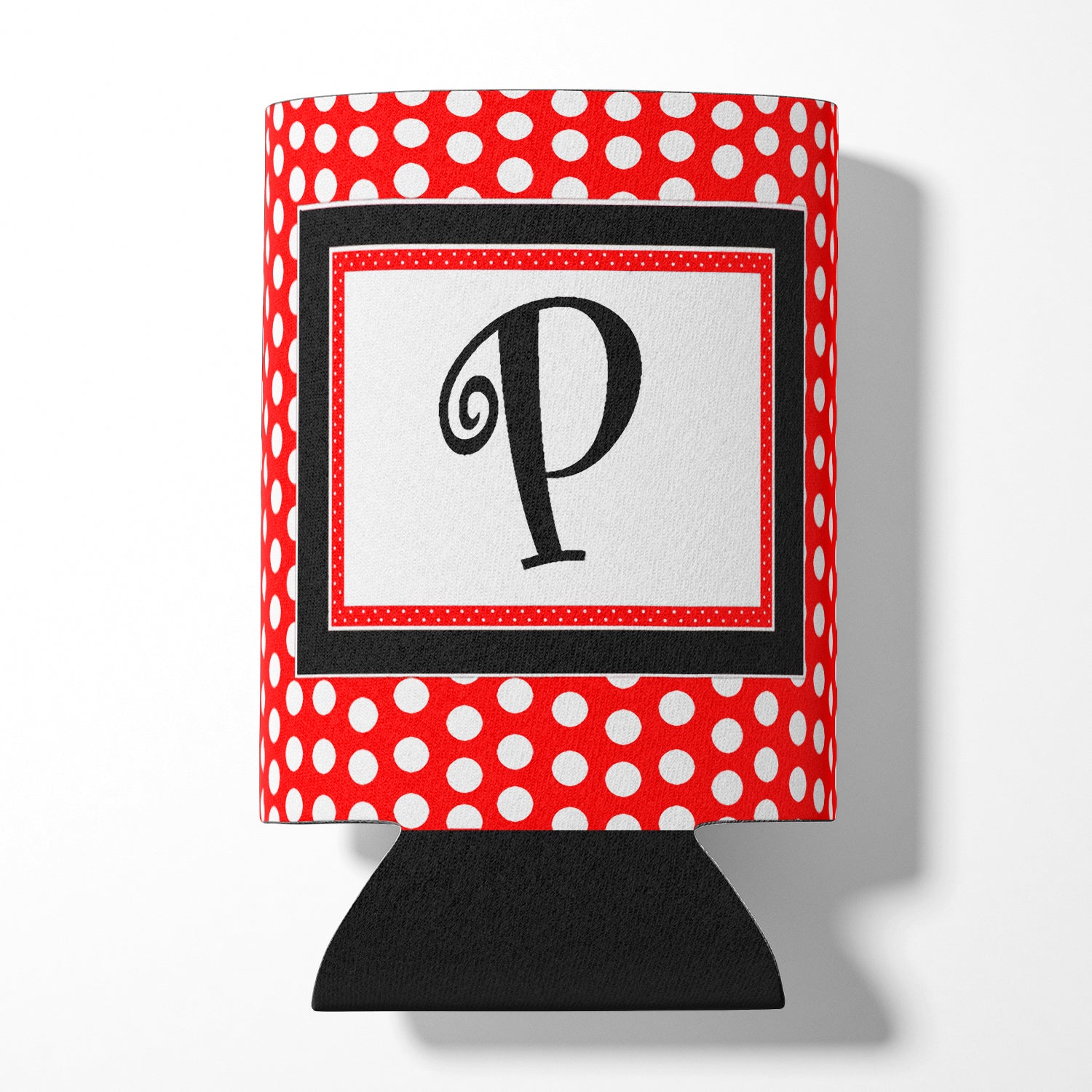 Letter P Initial Monogram - Red Black Polka Dots Can or Bottle Beverage Insulator Hugger