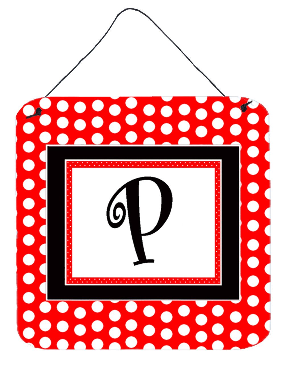 Letter P Initial  - Red Black Polka Dots Wall or Door Hanging Prints by Caroline&#39;s Treasures