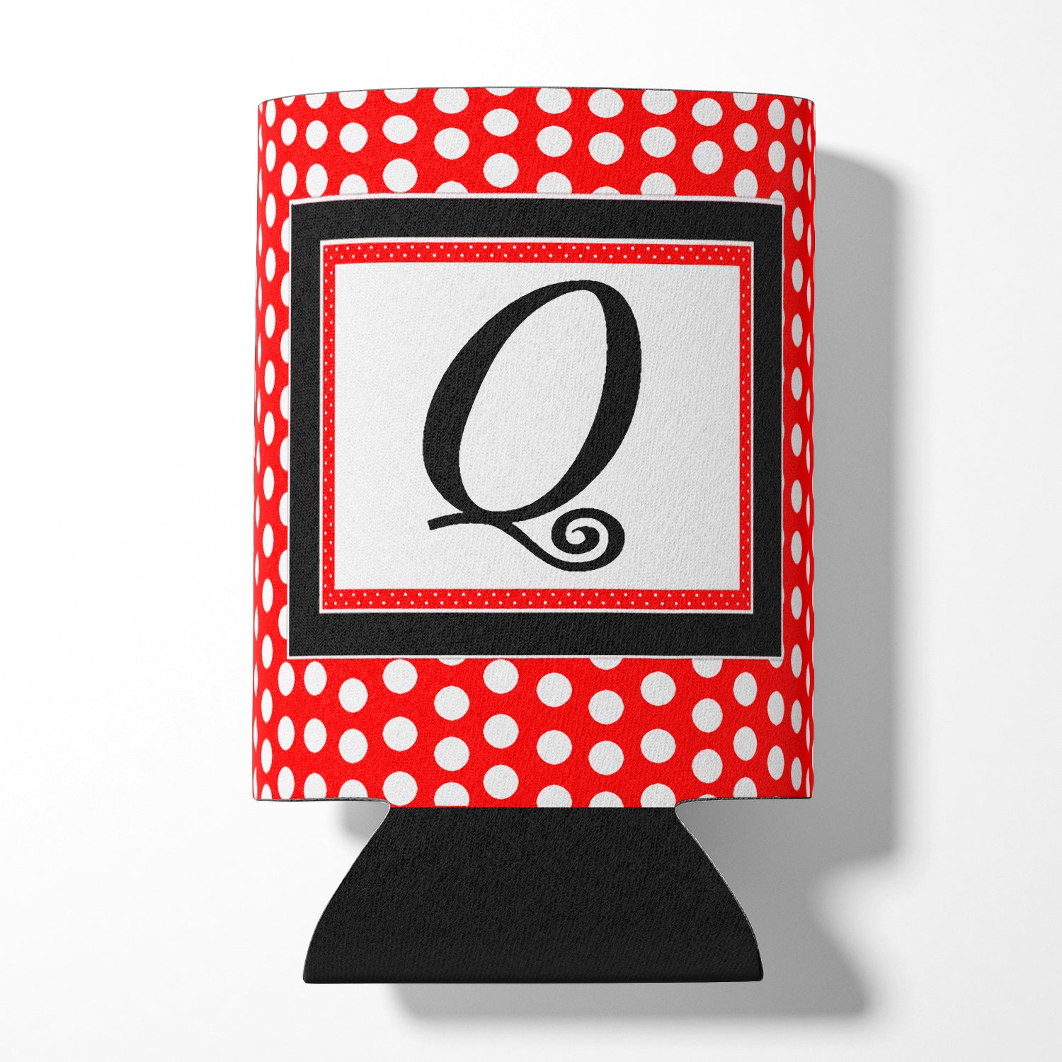 Letter Q Initial Monogram - Red Black Polka Dots Can or Bottle Beverage Insulator Hugger.
