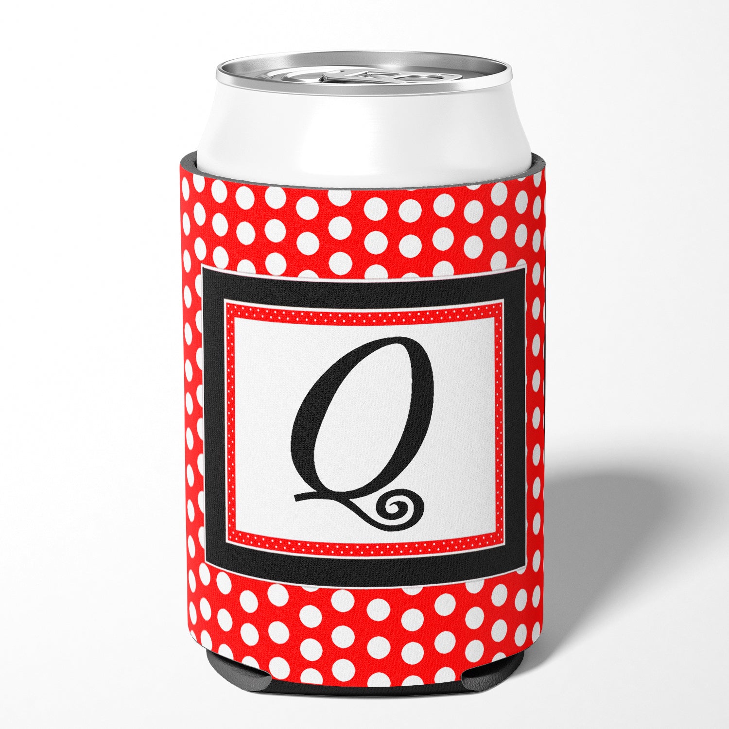 Letter Q Initial Monogram - Red Black Polka Dots Can or Bottle Beverage Insulator Hugger.