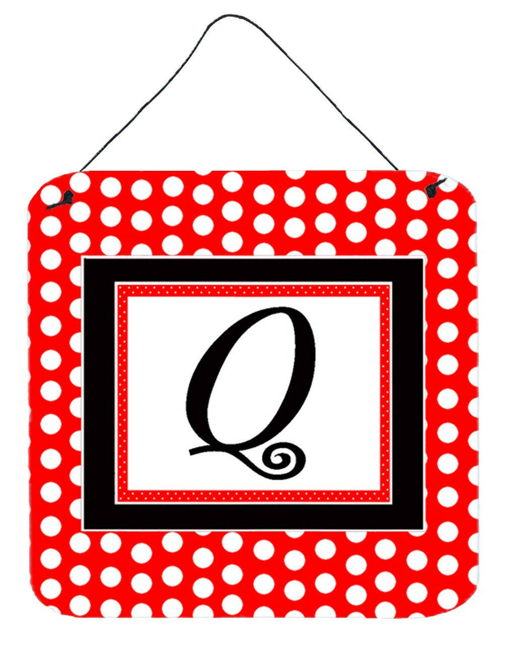 Letter Q Initial  - Red Black Polka Dots Wall or Door Hanging Prints by Caroline&#39;s Treasures