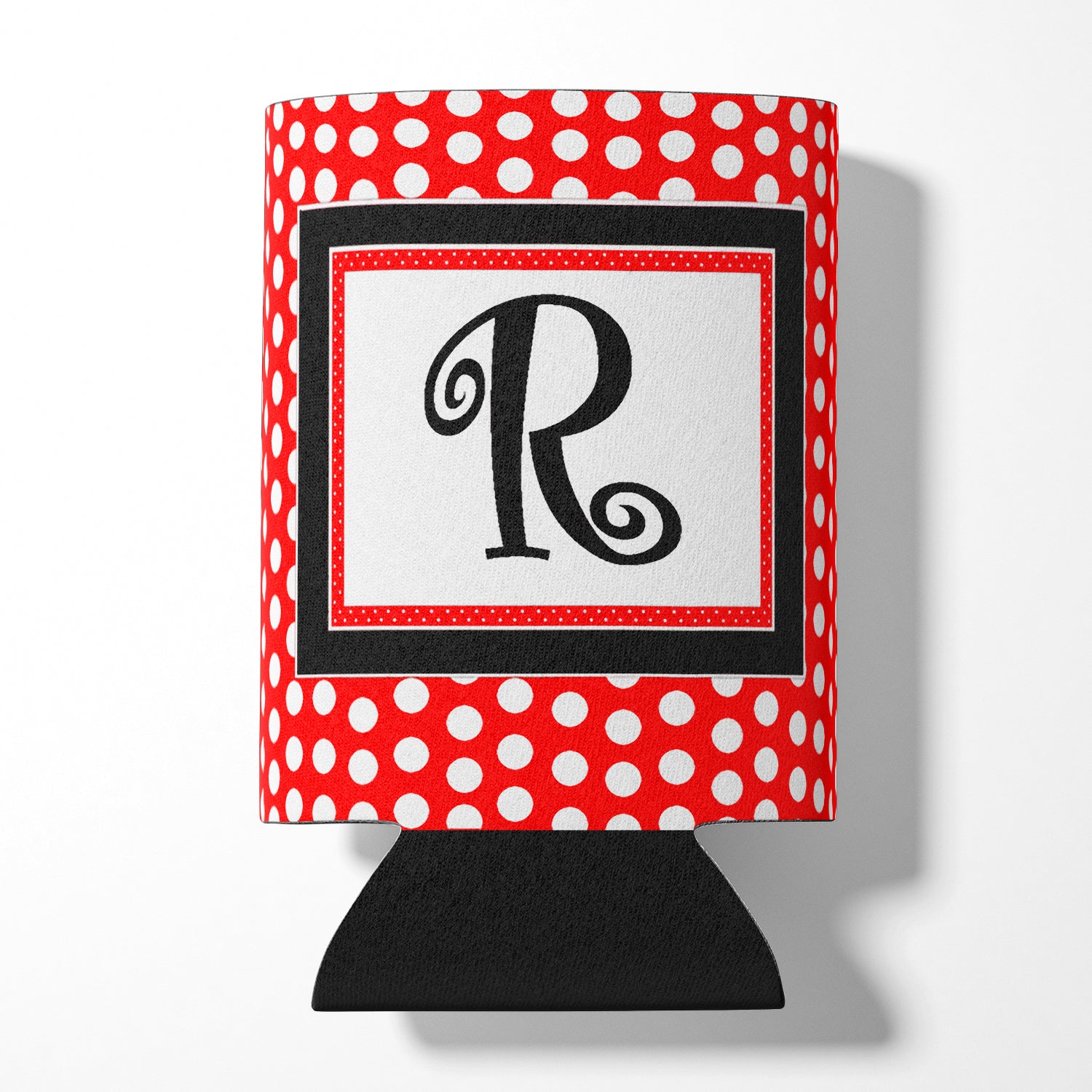 Letter R Initial Monogram - Red Black Polka Dots Can or Bottle Beverage Insulator Hugger.