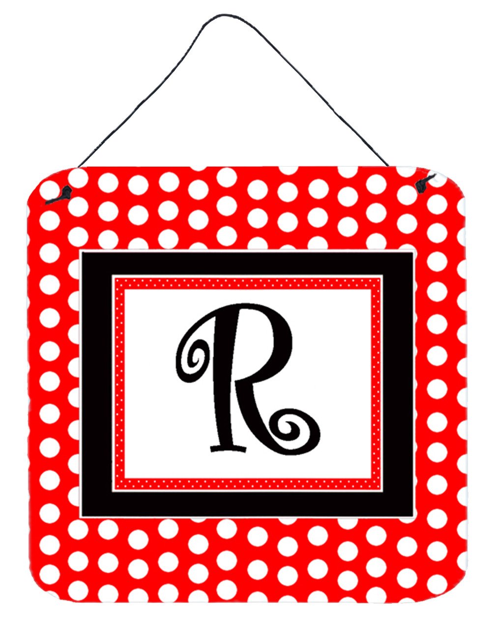 Letter R Initial  - Red Black Polka Dots Wall or Door Hanging Prints by Caroline's Treasures