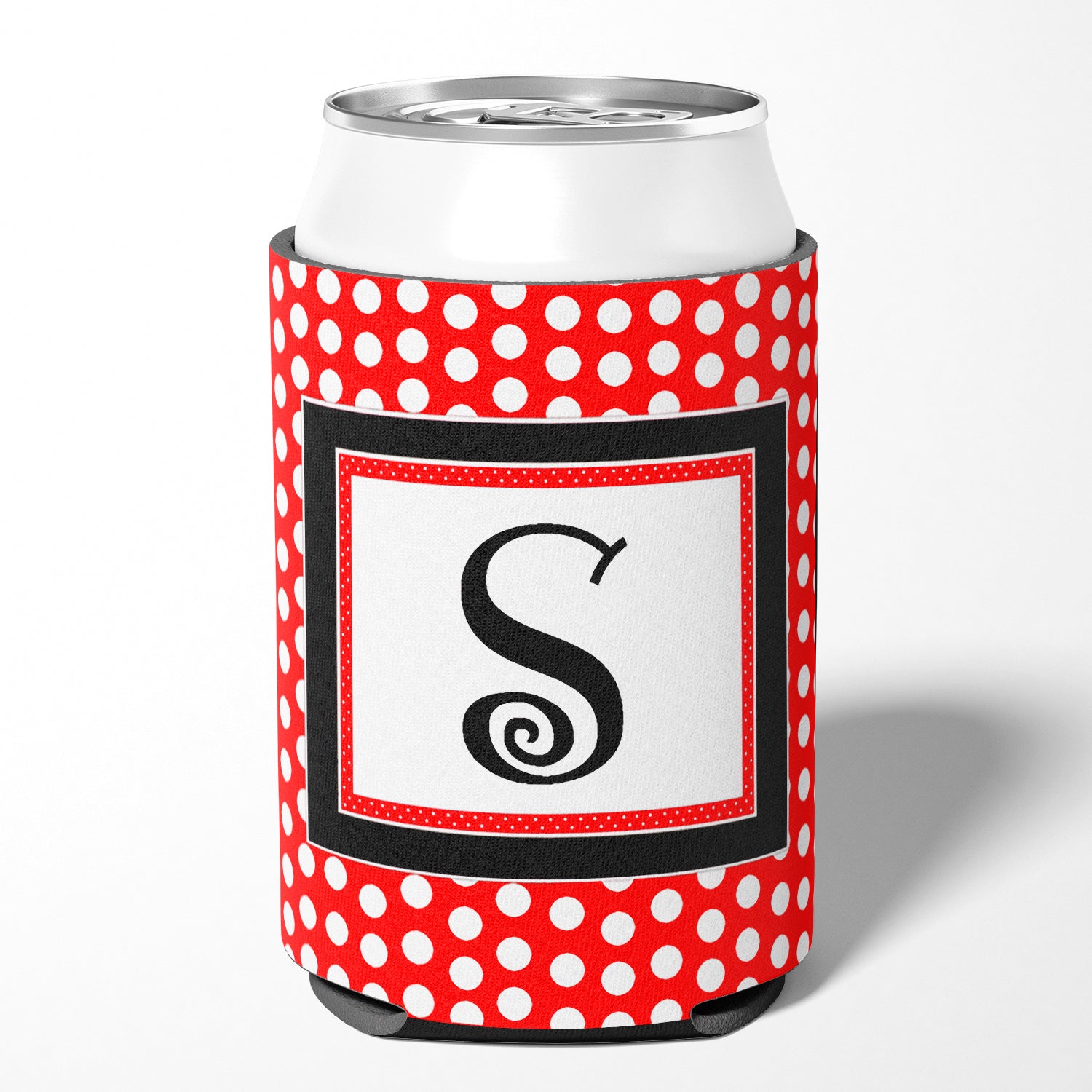 Lettre S monogramme initial - pois noirs rouges canette ou bouteille boisson isolant Hugger