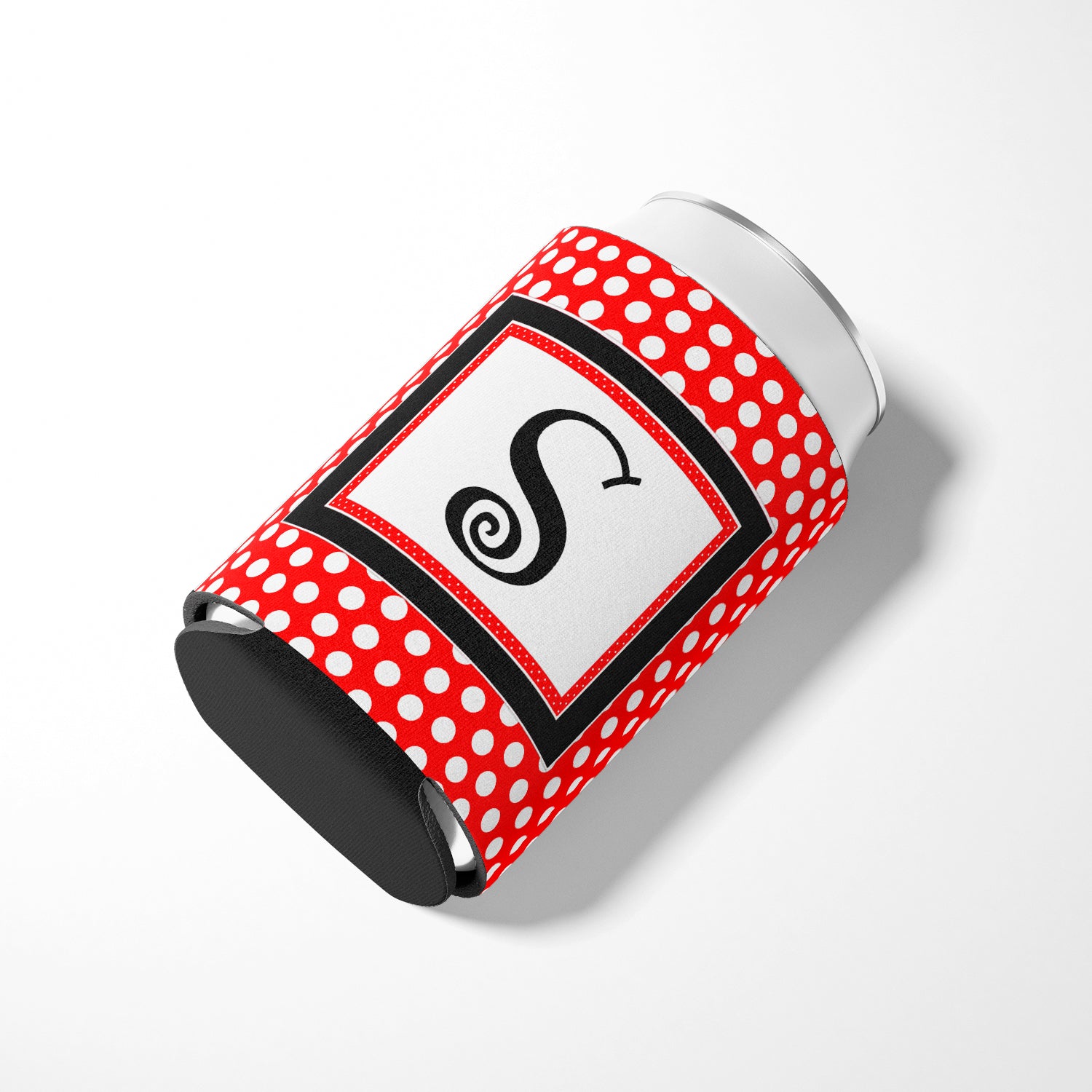 Letter S Initial Monogram - Red Black Polka Dots Can or Bottle Beverage Insulator Hugger.