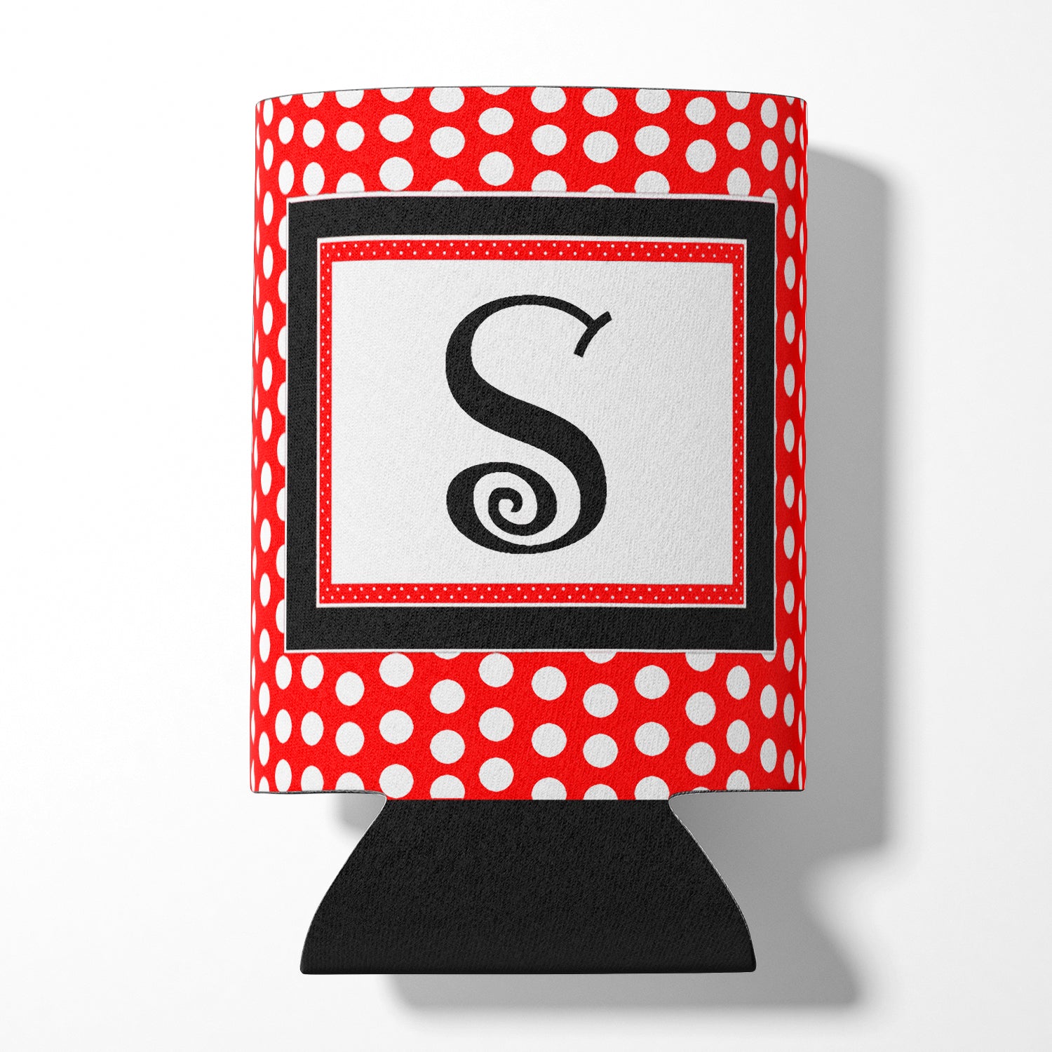 Letter S Initial Monogram - Red Black Polka Dots Can or Bottle Beverage Insulator Hugger