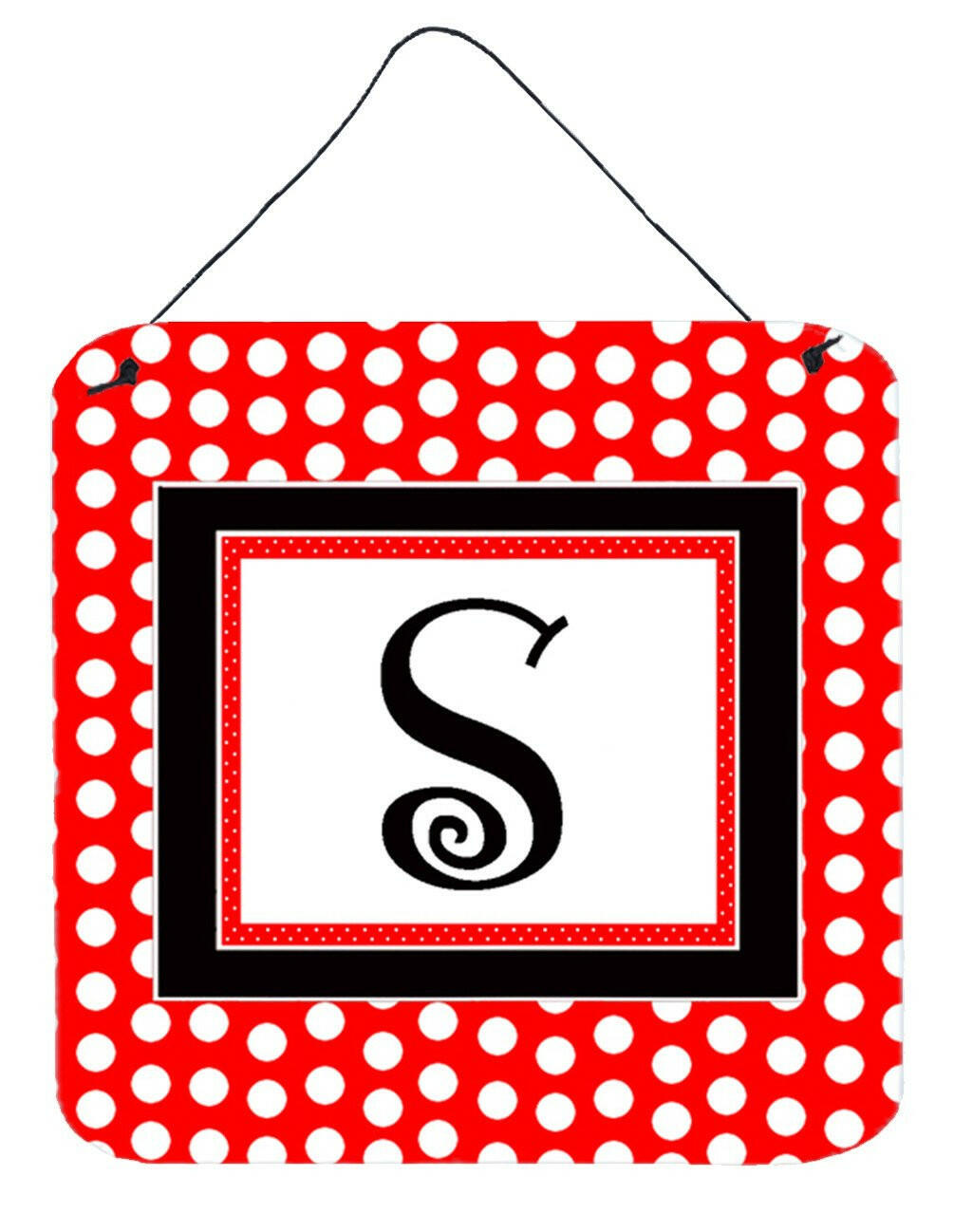 Letter S Initial  - Red Black Polka Dots Wall or Door Hanging Prints by Caroline&#39;s Treasures