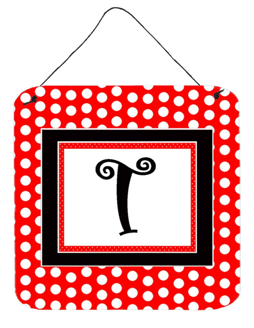 Letter T Initial  - Red Black Polka Dots Wall or Door Hanging Prints by Caroline's Treasures