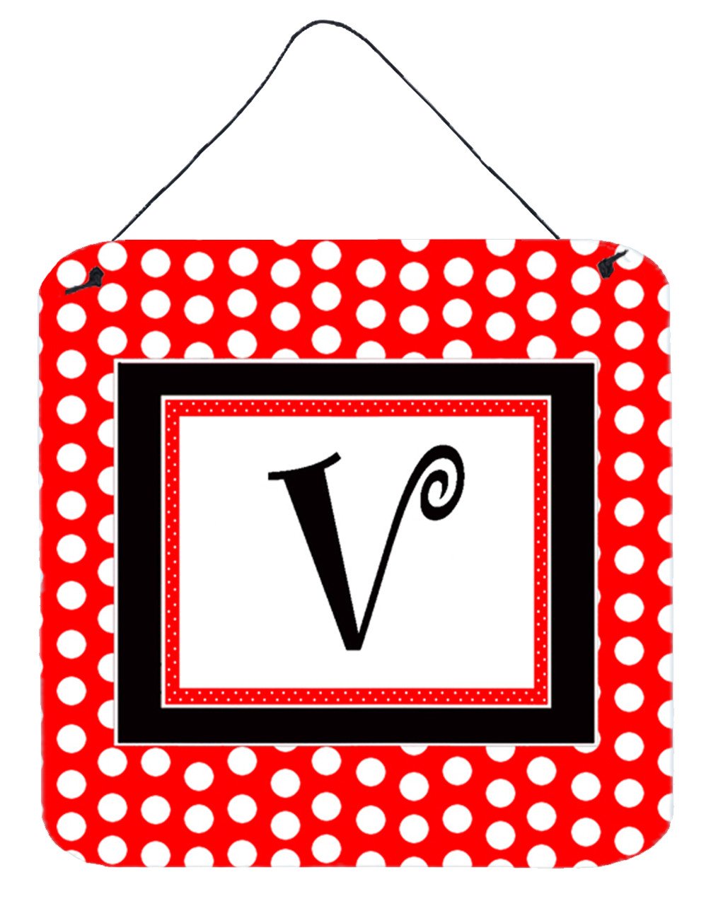Letter V Initial  - Red Black Polka Dots Wall or Door Hanging Prints by Caroline's Treasures