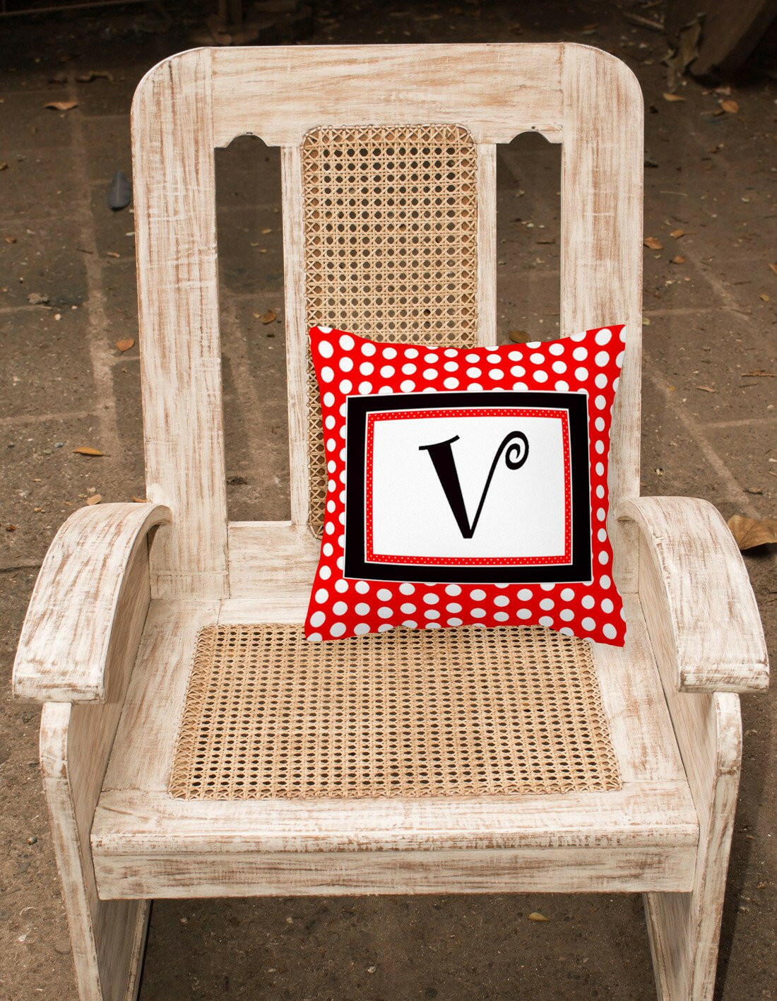 Monogram - Initial V Red Black Polka Dots Decorative   Canvas Fabric Pillow - the-store.com
