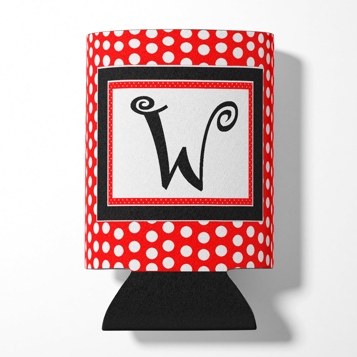 Letter W Initial Monogram - Red Black Polka Dots Can or Bottle Beverage Insulator Hugger