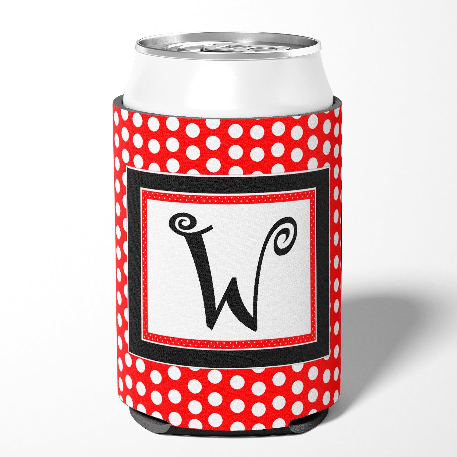 Letter W Initial Monogram - Red Black Polka Dots Can or Bottle Beverage Insulator Hugger