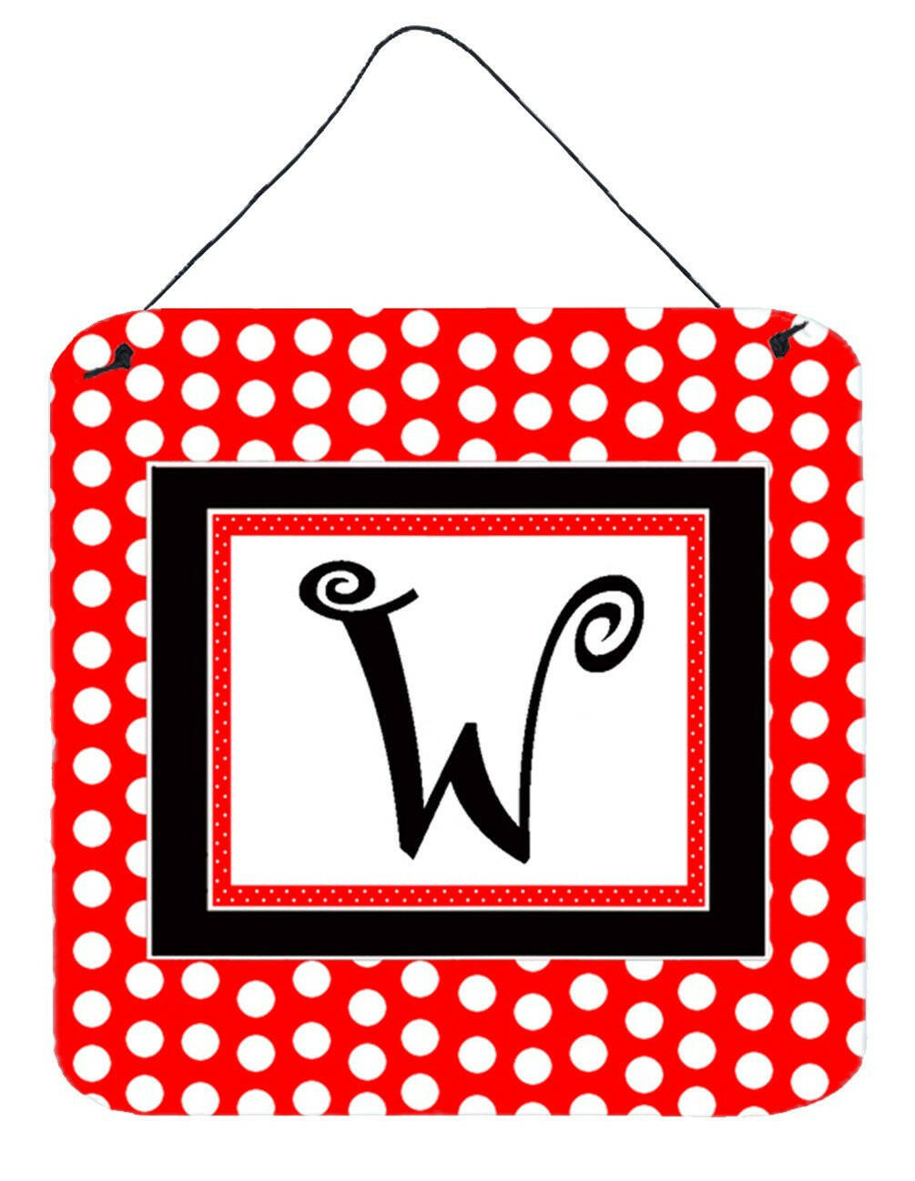 Letter W Initial  - Red Black Polka Dots Wall or Door Hanging Prints by Caroline&#39;s Treasures