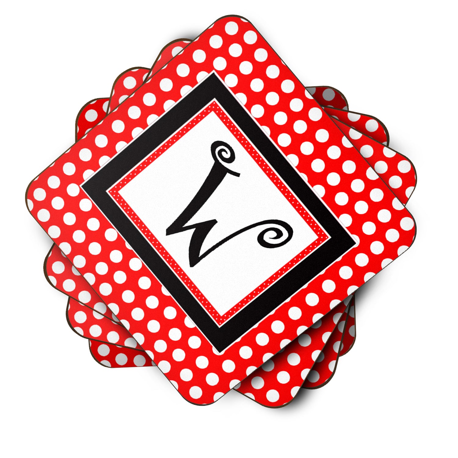 Set of 4 Monogram - Red Black Polka Dots Foam Coasters Initial Letter W - the-store.com