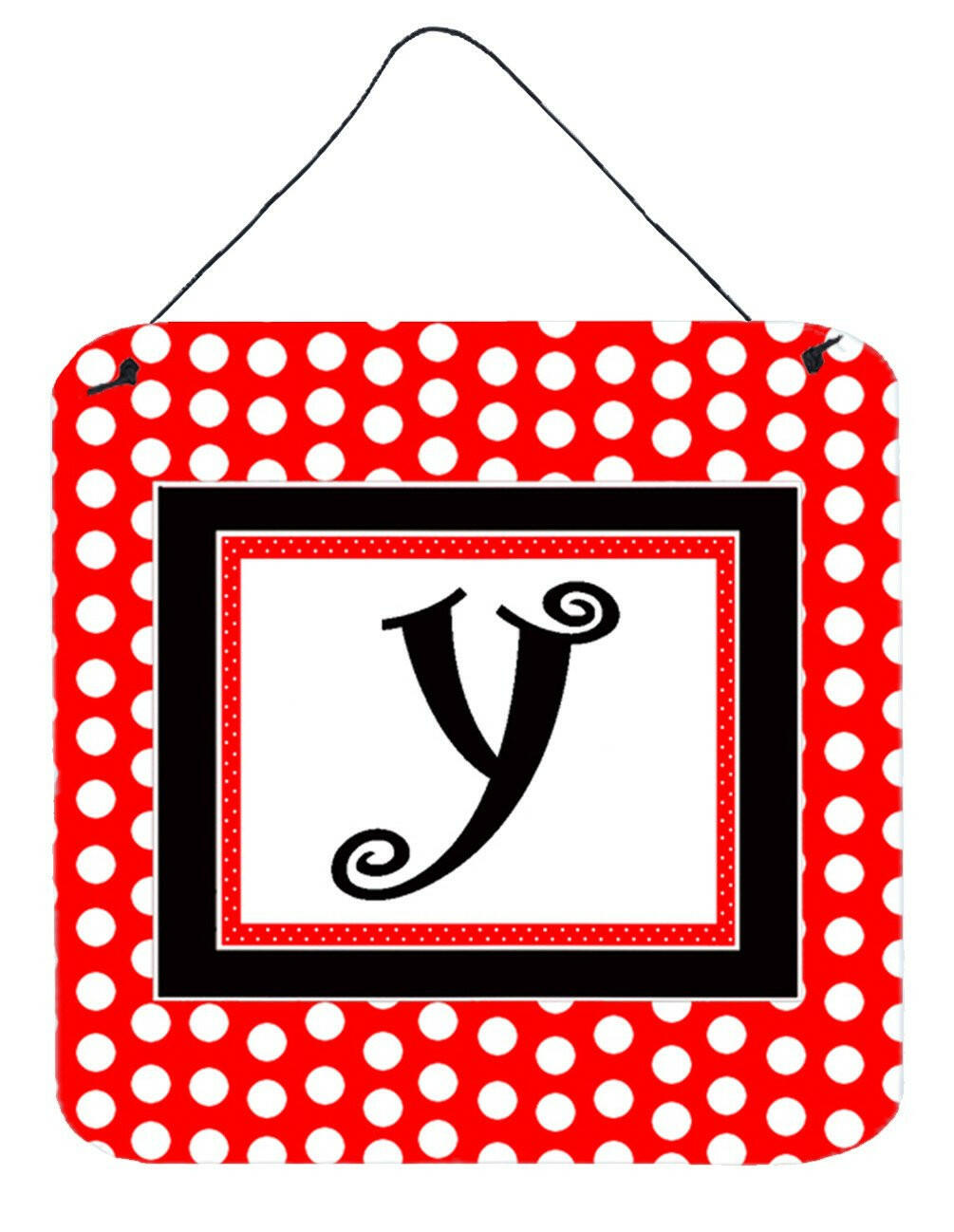 Letter Y Initial  - Red Black Polka Dots Wall or Door Hanging Prints by Caroline&#39;s Treasures