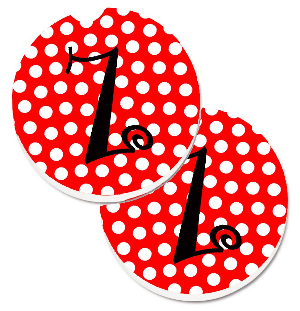 Monogram - Initial Z Red Black Polka Dots Set of 2 Cup Holder Car Coasters CJ1012-ZCARC by Caroline&#39;s Treasures
